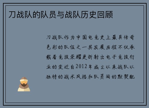 刀战队的队员与战队历史回顾