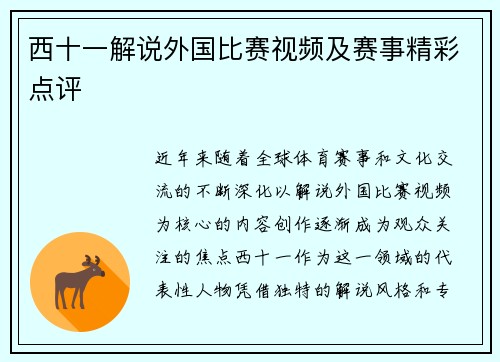 西十一解说外国比赛视频及赛事精彩点评