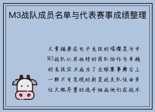 M3战队成员名单与代表赛事成绩整理