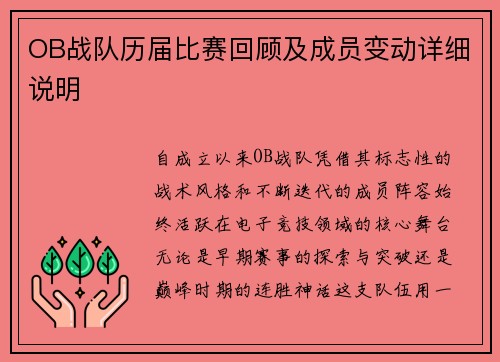 OB战队历届比赛回顾及成员变动详细说明